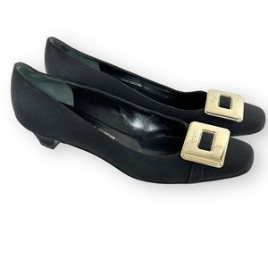 Salvatore Ferragamo Low Pumps Heels Sz 7.5 AA Narrow Black Leather Dress Shoes